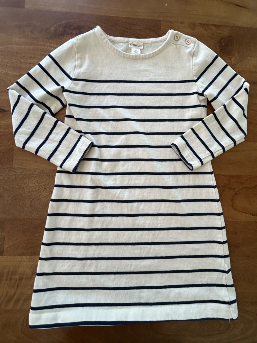 Crewcuts Cream and Navy Striped Long-Sleeve Dress Girl Size 6